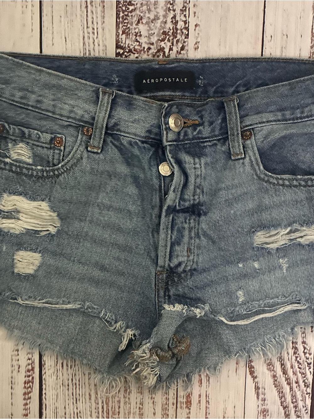 Aeropostale Women's Ripped Light Blue Denim Cutoff Shorts